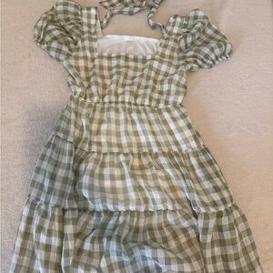 Green Gingham Puff Sleeve Dress